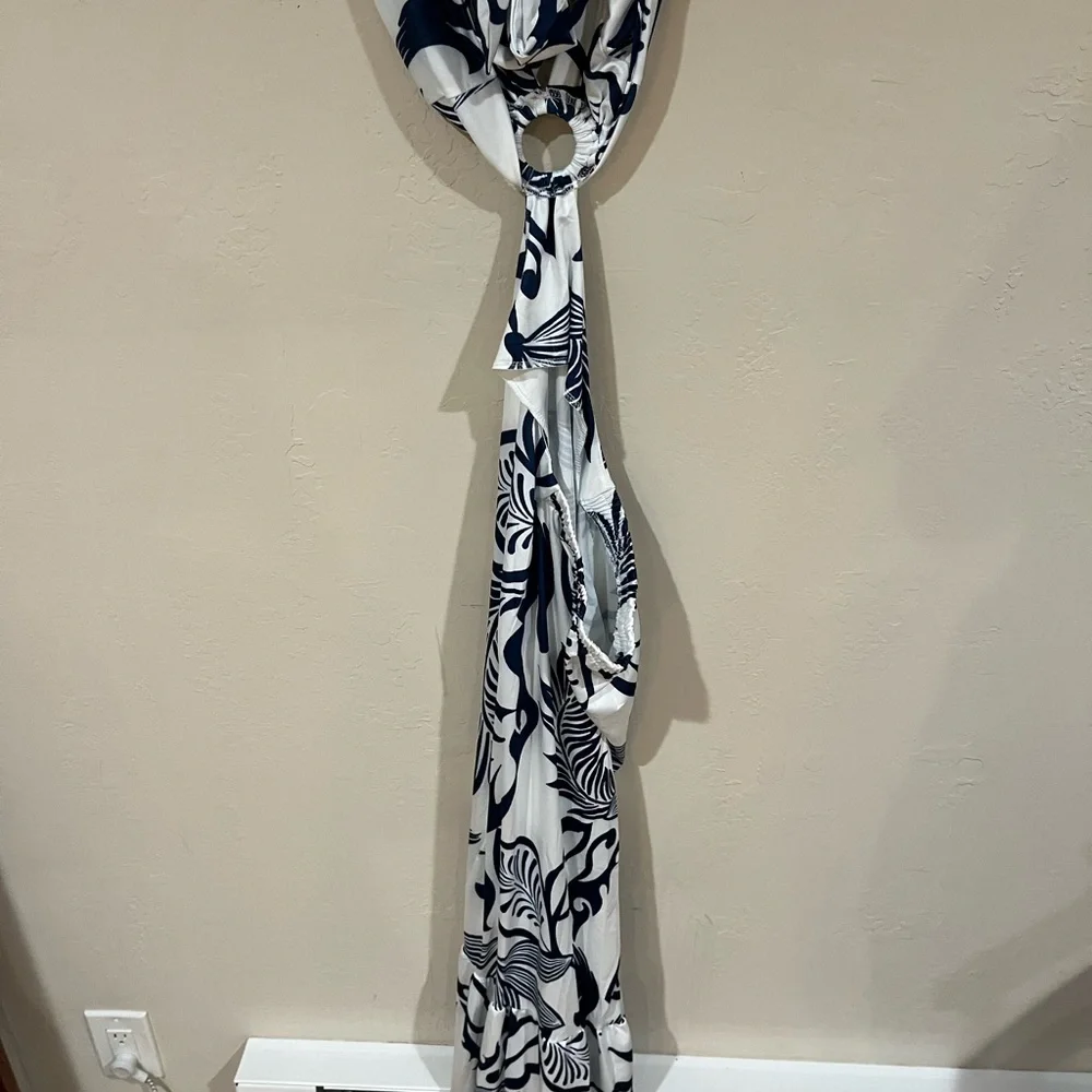 Women’s Navy and White Cutout O-Ring Maxi Dress, Size M-L - Picture 3 of 7